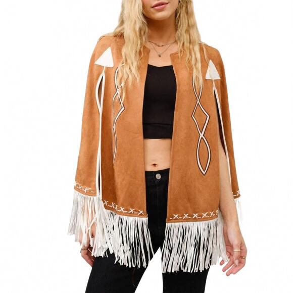 BLUE B Jackets & Blazers - NEW BLUE B fringe detail open cape jacket in camel